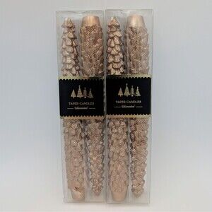 Gold Christmas Tree Taper Candles Unscented (4) 10" Metallic Holiday Decor Pine